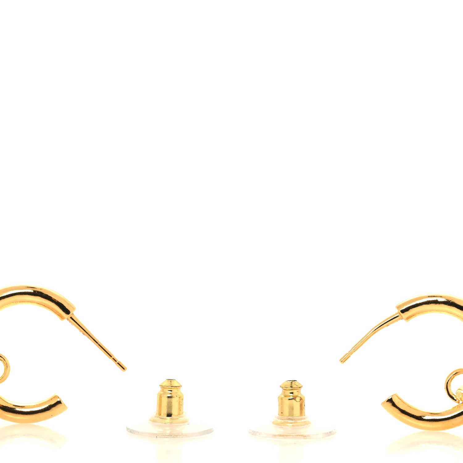 Chanel Crystal CC Shell Hoop Earrings Gold 3 of 5