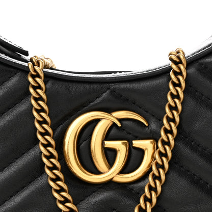 Gucci Calfskin Matelasse Chevron Mini GG Marmont Half Moon Hobo Black 8 of 12