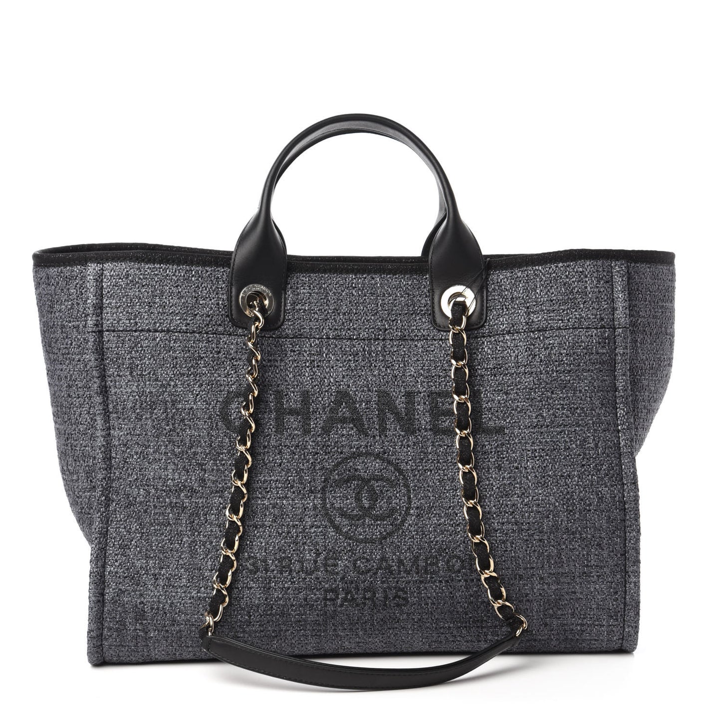 Woven Straw Raffia Medium Deauville Tote Grey