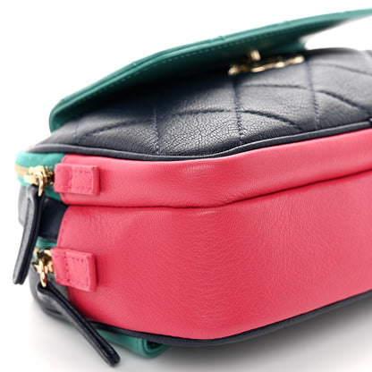 Chanel Goatskin Quilted Tri-Color In & Out Waist Bag Navy Turquoise Pink 10 of 11