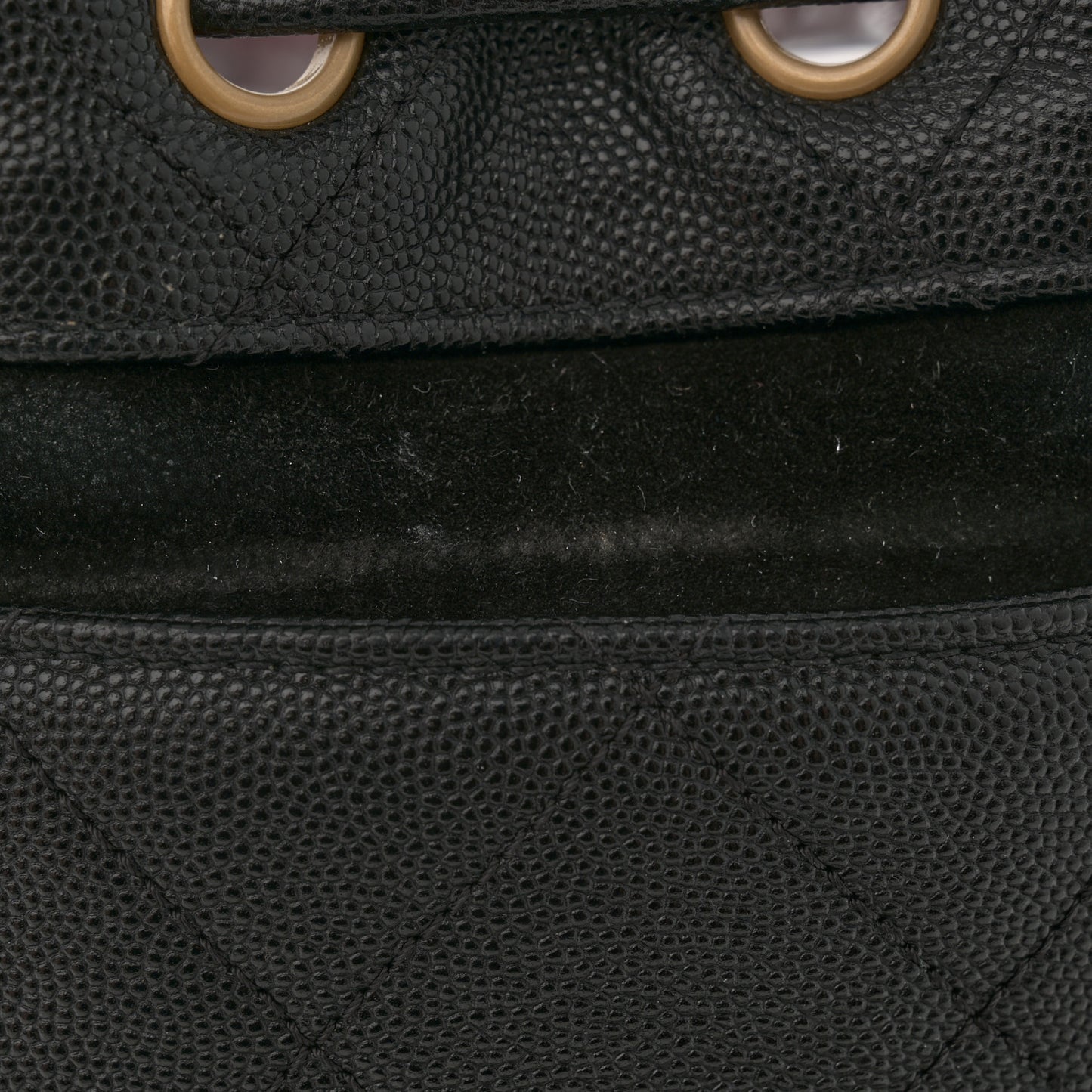 Caviar Suede Quilted Drawstring Bucket Bag Black