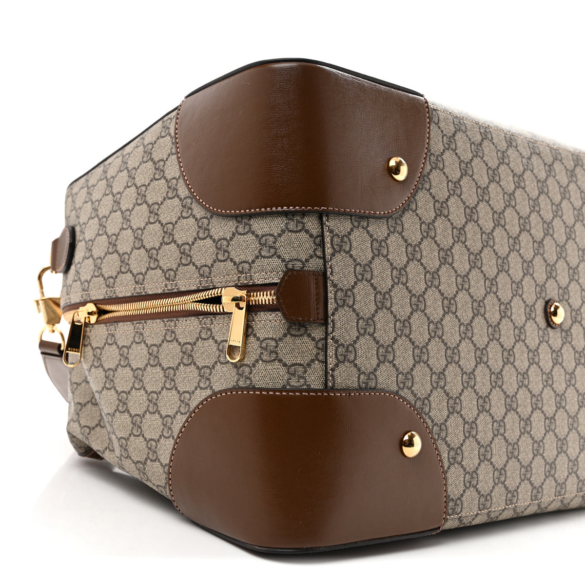 GG Supreme Monogram Azalea Calfskin Retro Interlocking G Large Duffle Bag Beige Ebony Brown Sugar