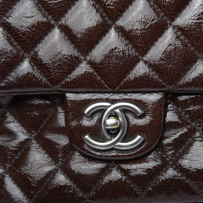 Chanel Crinkled Patent Quilted Medium Double Flap Brown 10 of 13