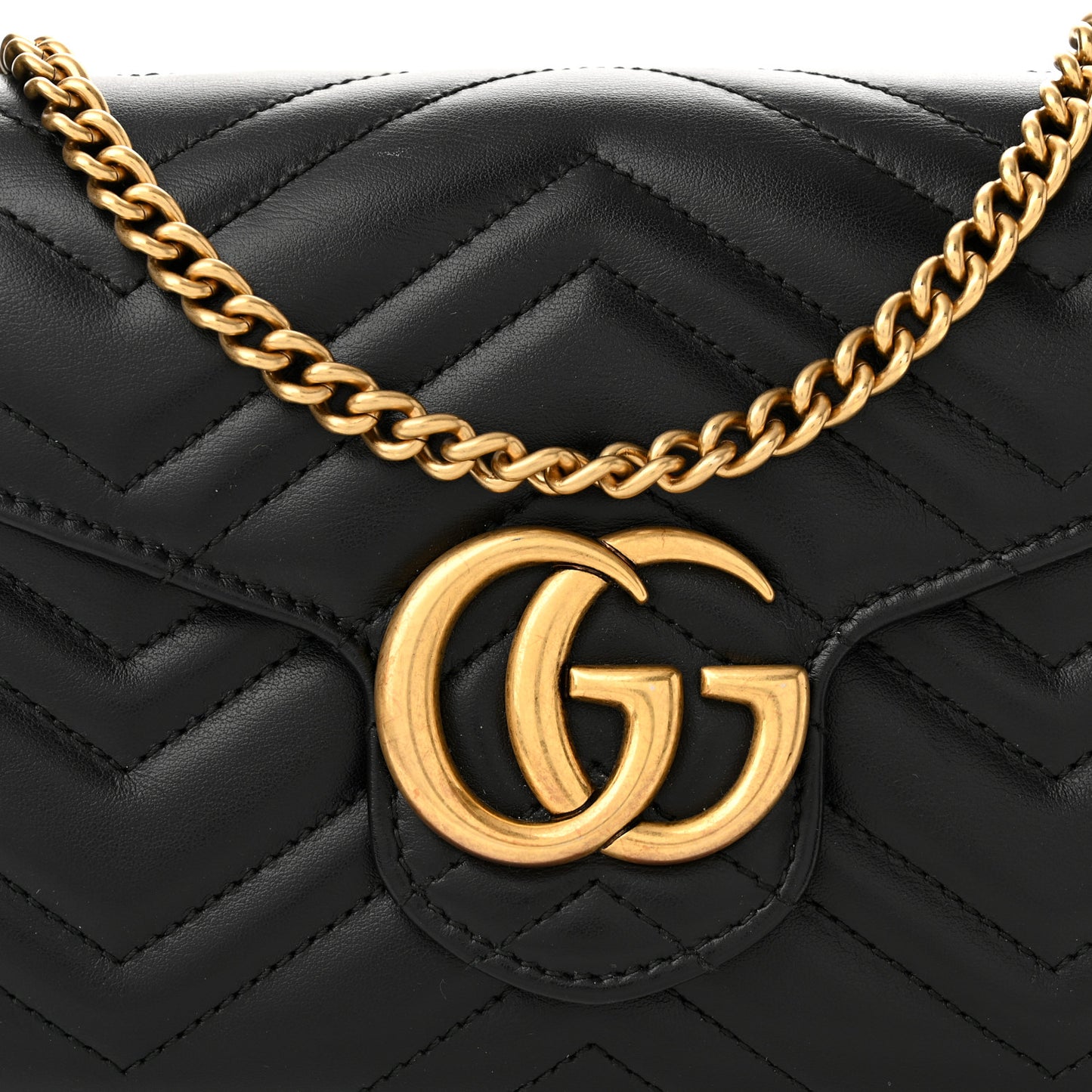 Calfskin Matelasse GG Marmont Chain Wallet Black
