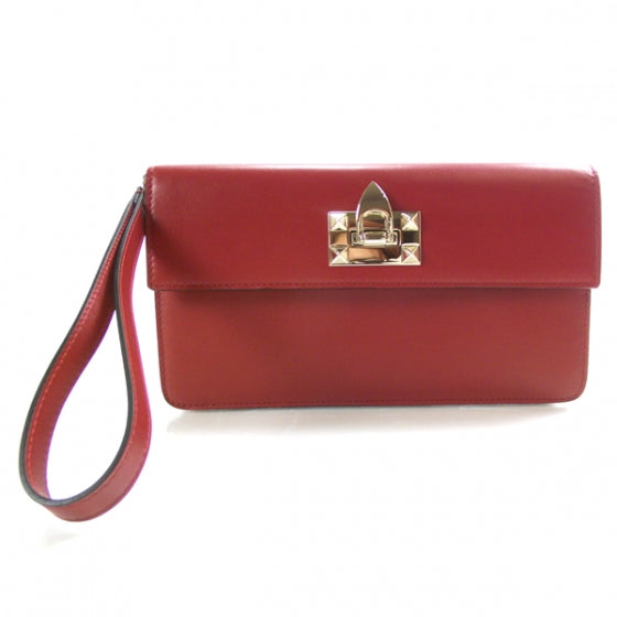 Valentino Garavani Vitello Rockstud Flip Lock Wristlet Pouch Scarlet Red 1 of 13