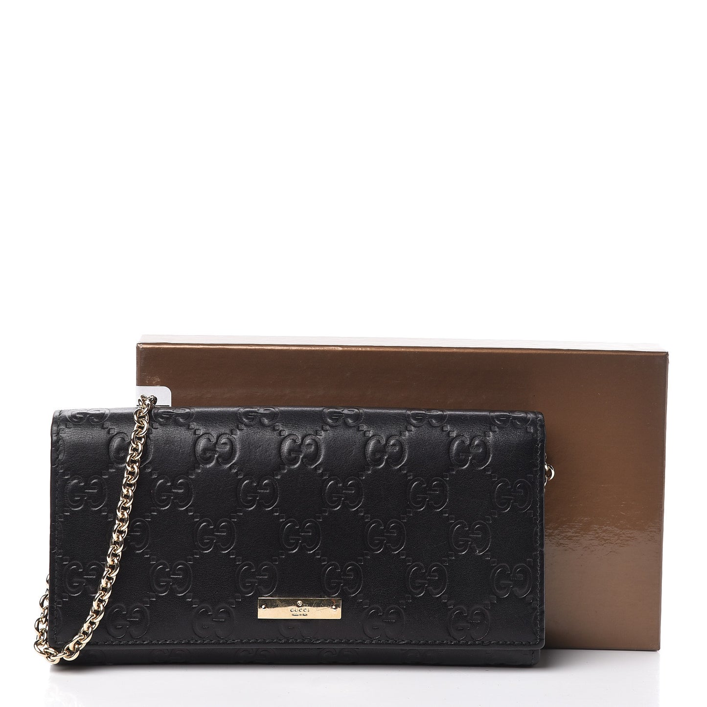 Guccissima Margaux Calfskin Metal Bar Chain Wallet Black