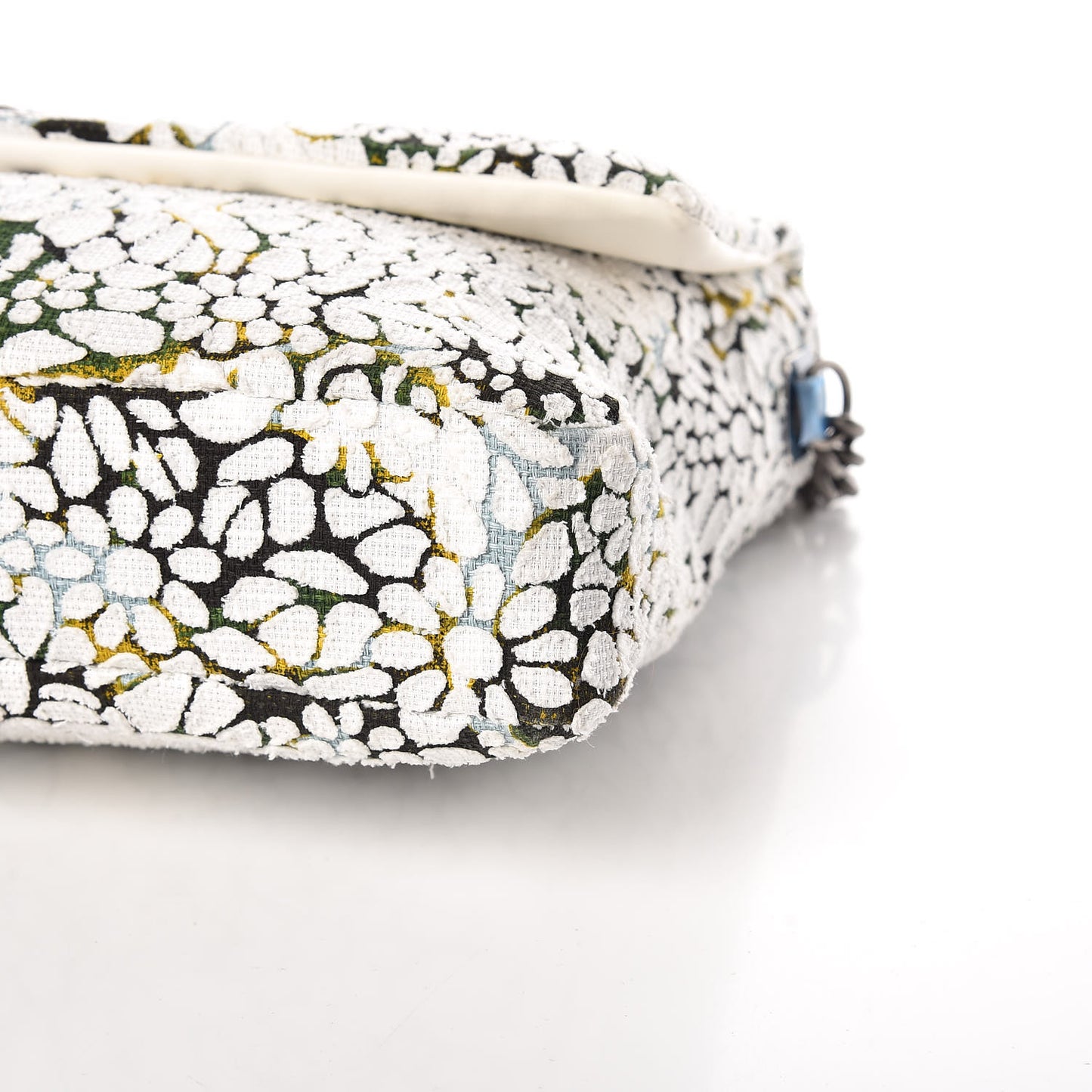 Tweed Calfskin Floral Messenger Flap Green Black White