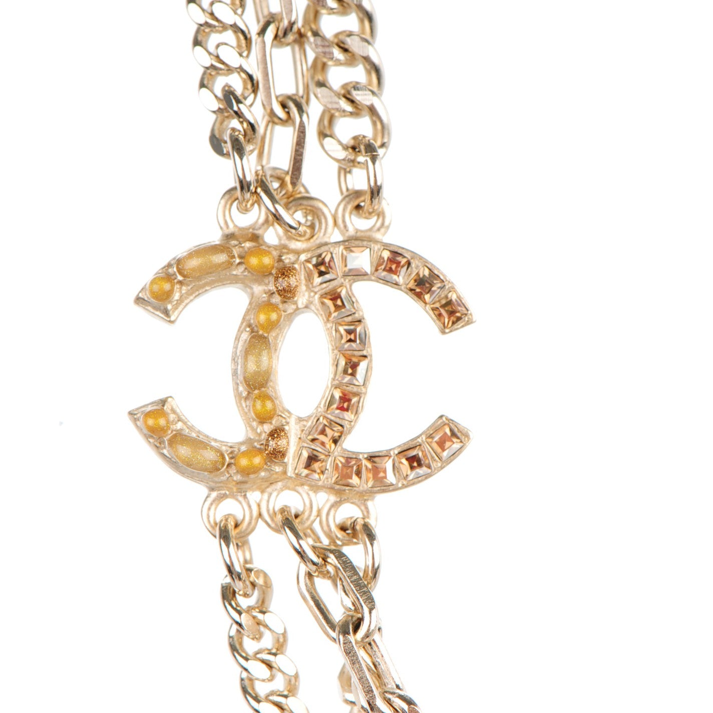Chanel Baguette Crystal Triple Strand CC Necklace Silver 3 of 5