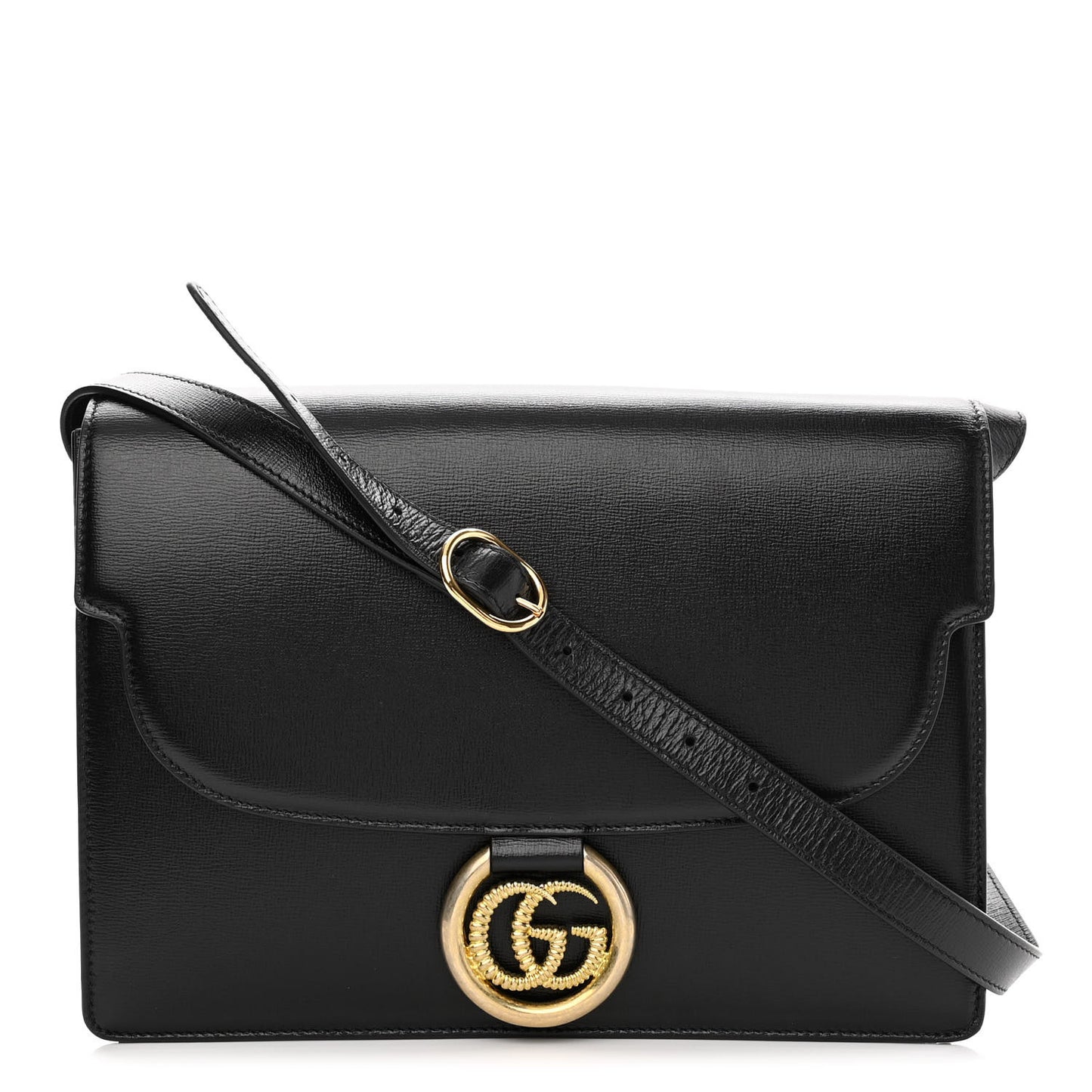 Textured Calfskin Medium Torchon GG Ring Shoulder Bag Black