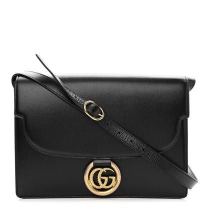 Gucci Textured Calfskin Medium Torchon GG Ring Shoulder Bag Black 1 of 12