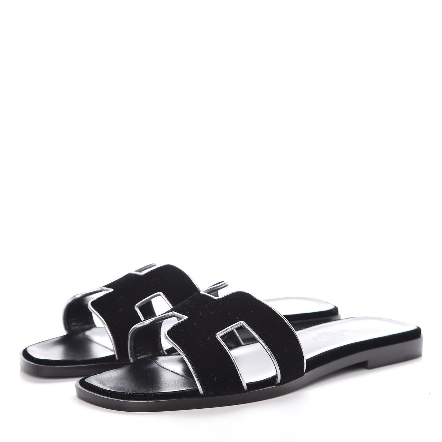 Velvet Nappa Oran Sandals 36 Black Argent Vieilli