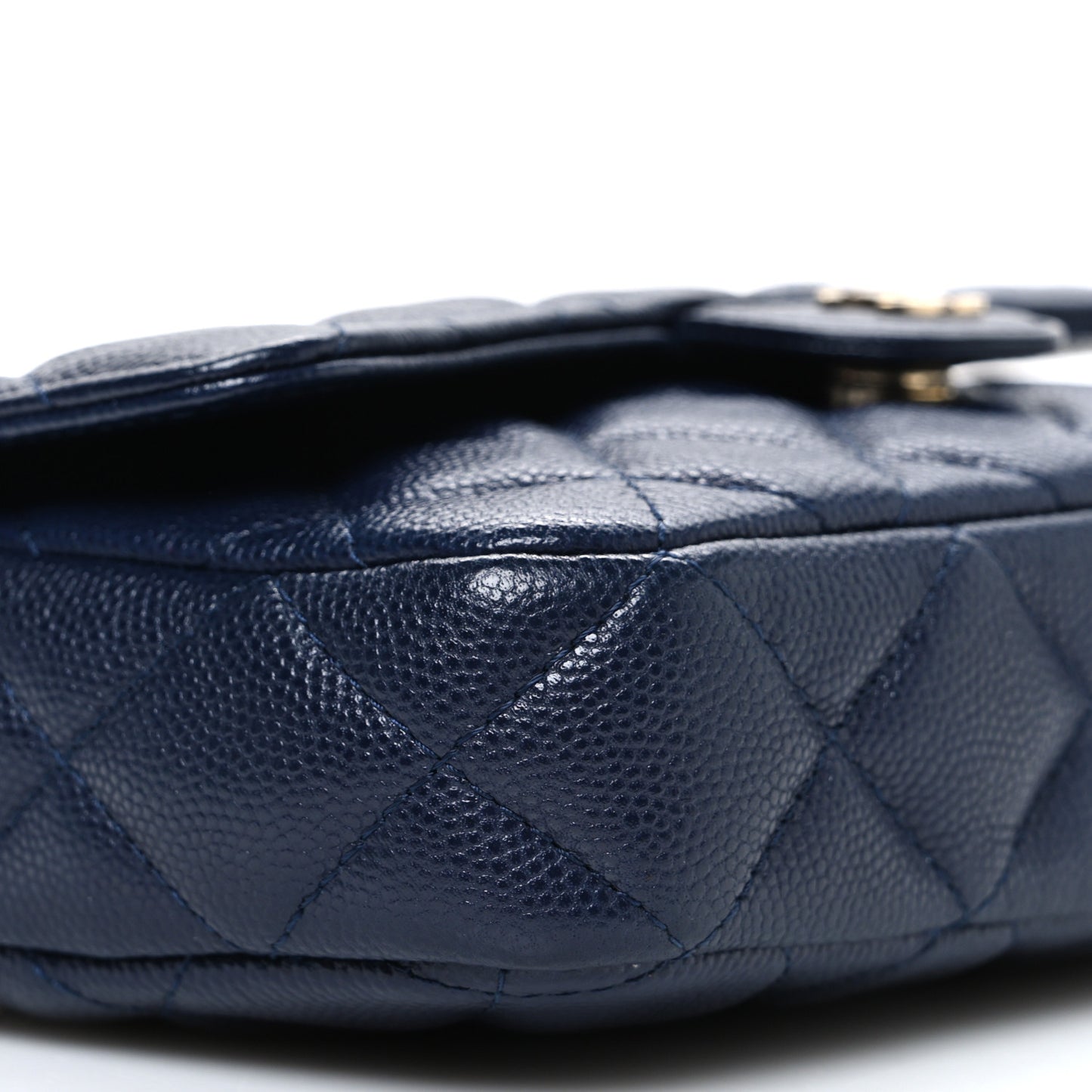 Caviar Quilted Flap Phone Holder With Chain Navy Blue