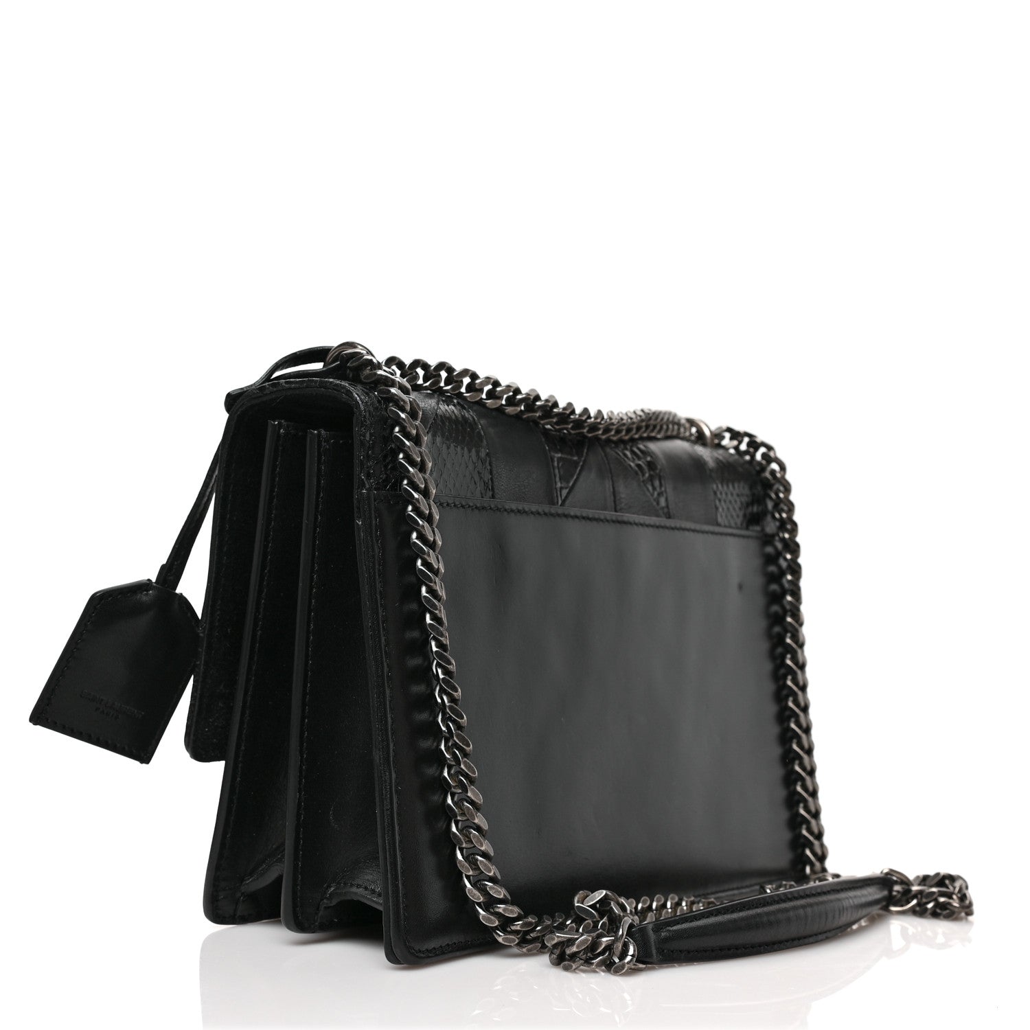 Saint Laurent Calfskin Mixed Quilted Crocodile Embossed Medium Monogram Sunset Black 3 of 8