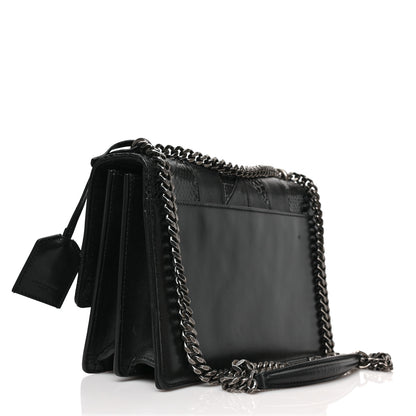 Saint Laurent Calfskin Mixed Quilted Crocodile Embossed Medium Monogram Sunset Black 3 of 8