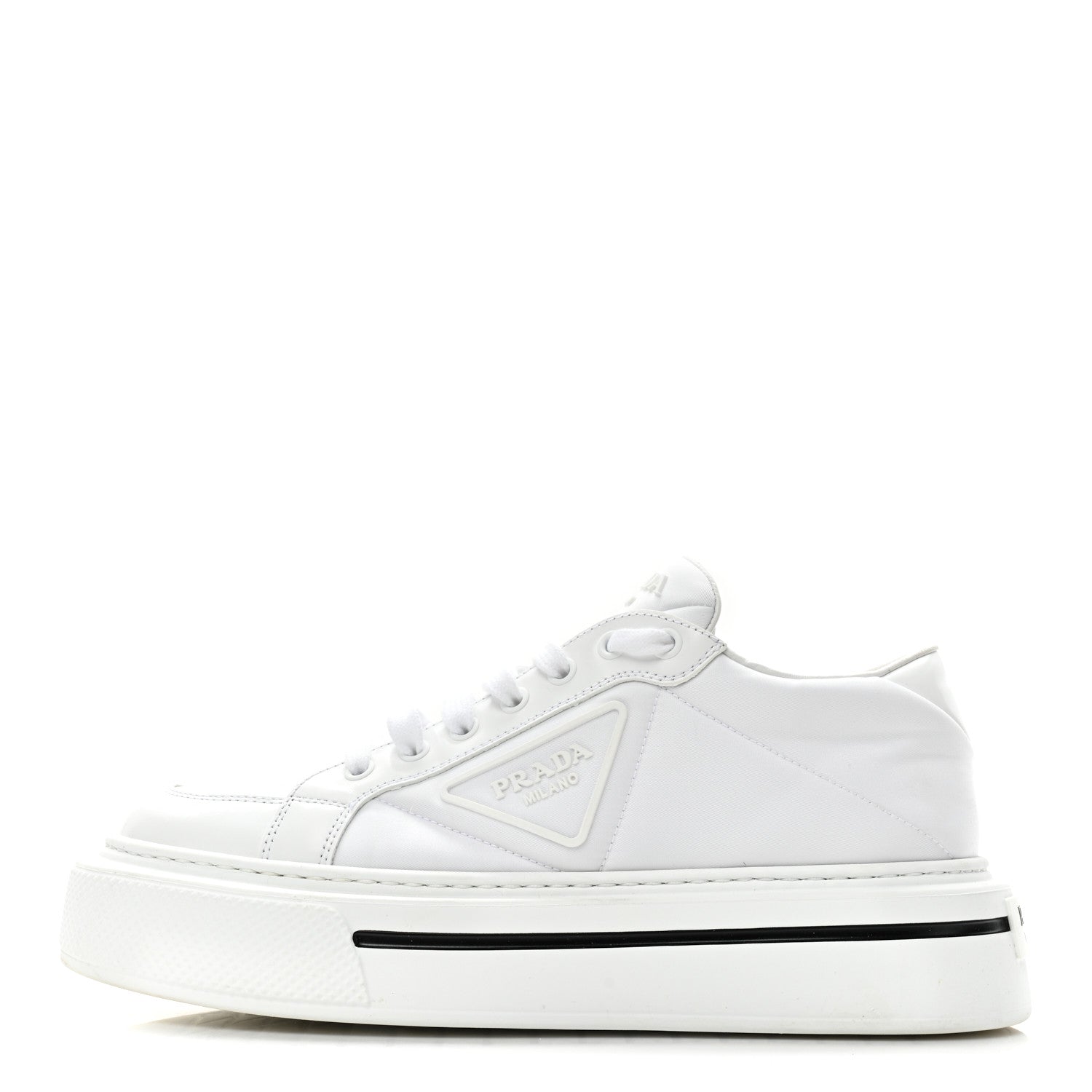 Prada Re-Nylon Spazzolato Rubber Triangle Logo Macro Quilted Mens 35mm Platform Sneakers 39 White 1 of 14