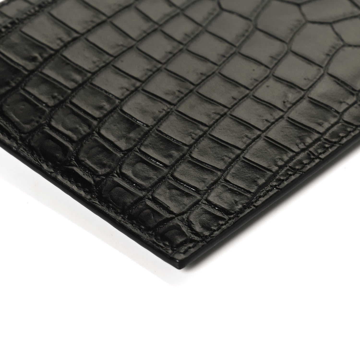 Saint Laurent Calfskin Crocodile Embossed Monogram Bill Pouch Black 10 of 11