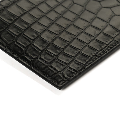 Saint Laurent Calfskin Crocodile Embossed Monogram Bill Pouch Black 10 of 11