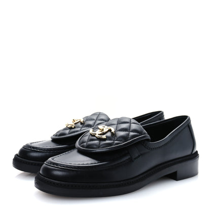 Chanel Lambskin Quilted CC Turnlock Loafers 37.5 Black 3 of 10
