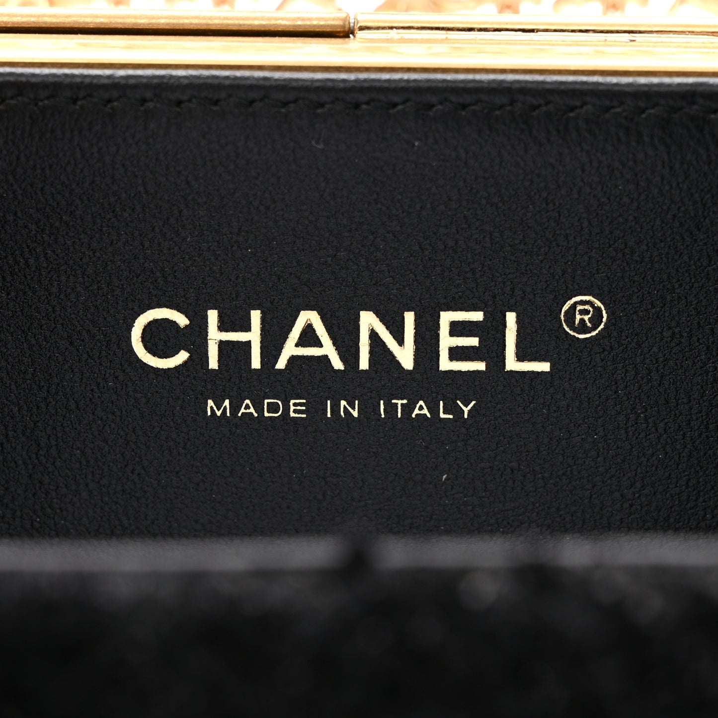 Metal Tweed Logo CC Minaudiere Flap Bag Black Gold