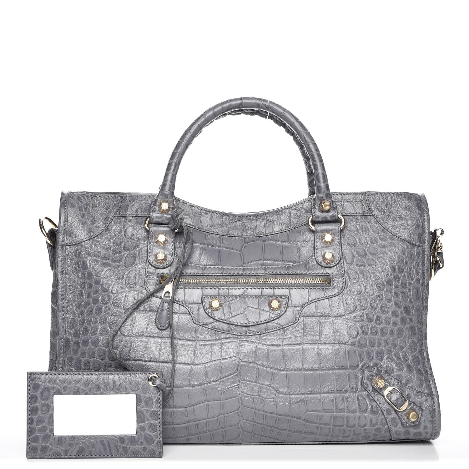 Balenciaga Calfskin Crocodile Embossed Giant 12 Gold Hardware City Gris Beton 1 of 8