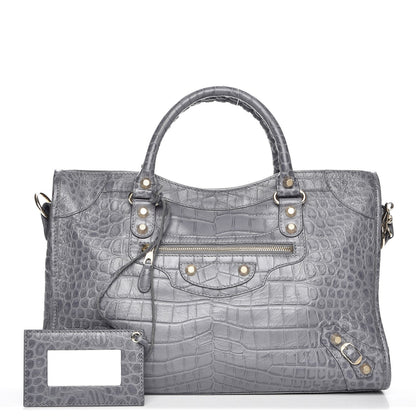 Balenciaga Calfskin Crocodile Embossed Giant 12 Gold Hardware City Gris Beton 1 of 8