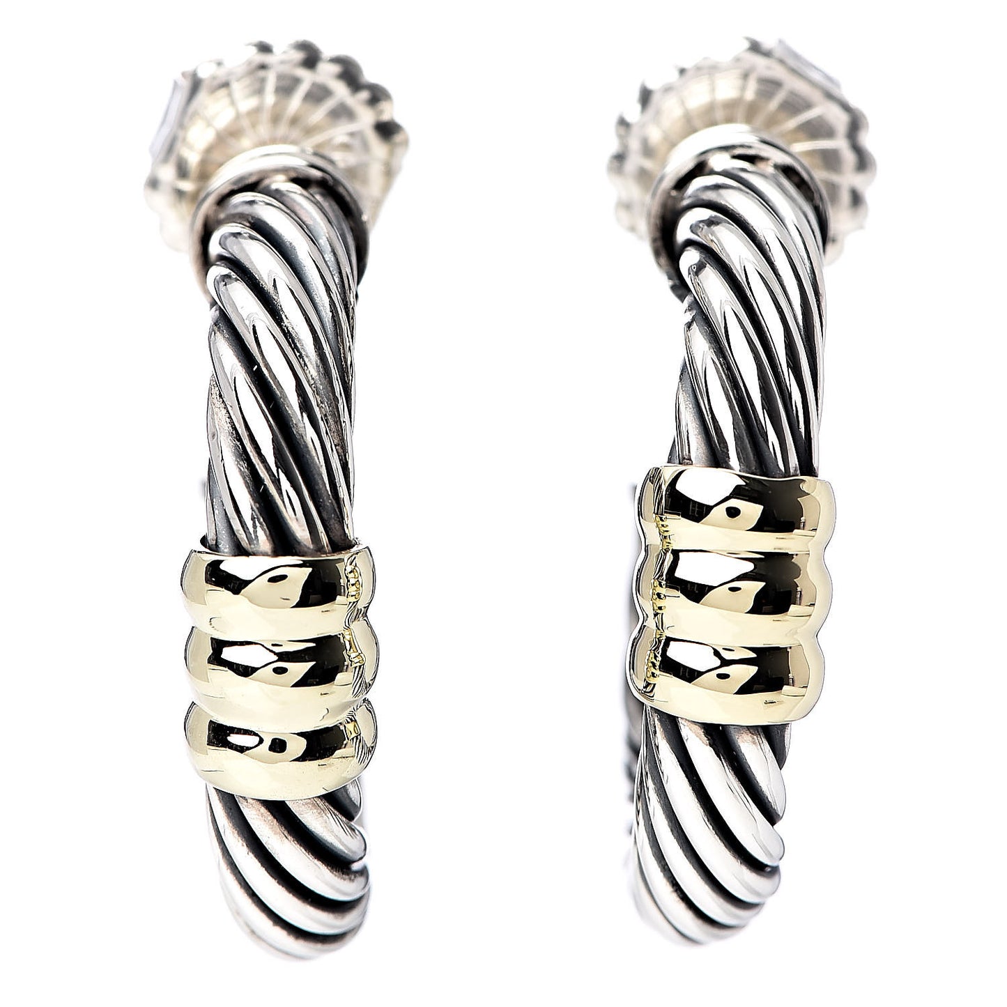 Sterling Silver 14K Yellow Gold Cable Classics Station Hoop Earrings