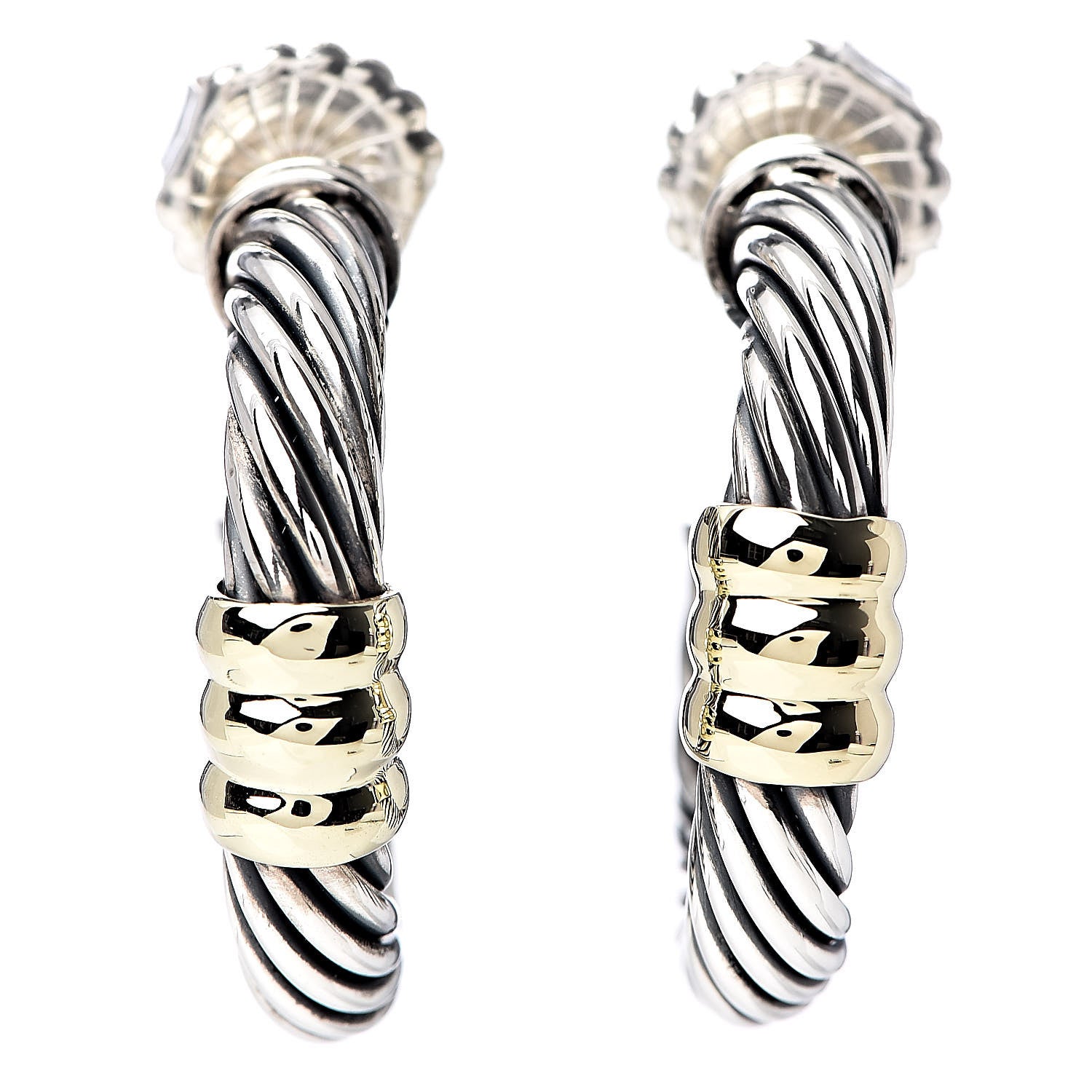 David Yurman Sterling Silver 14K Yellow Gold Cable Classics Station Hoop Earrings 1 of 4