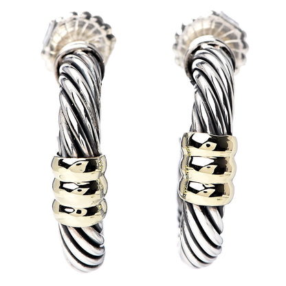 David Yurman Sterling Silver 14K Yellow Gold Cable Classics Station Hoop Earrings 1 of 4