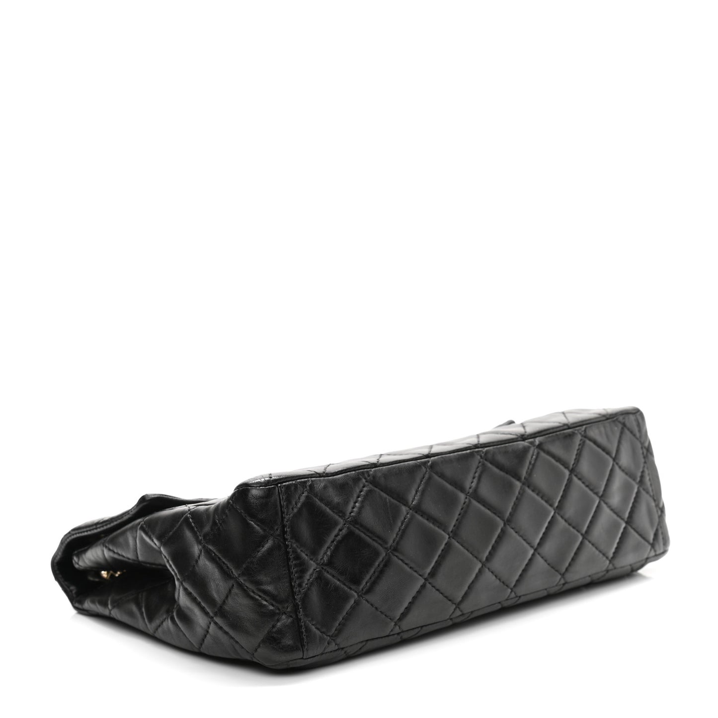 Washed Lambskin Quilted Maxi Single Flap Black