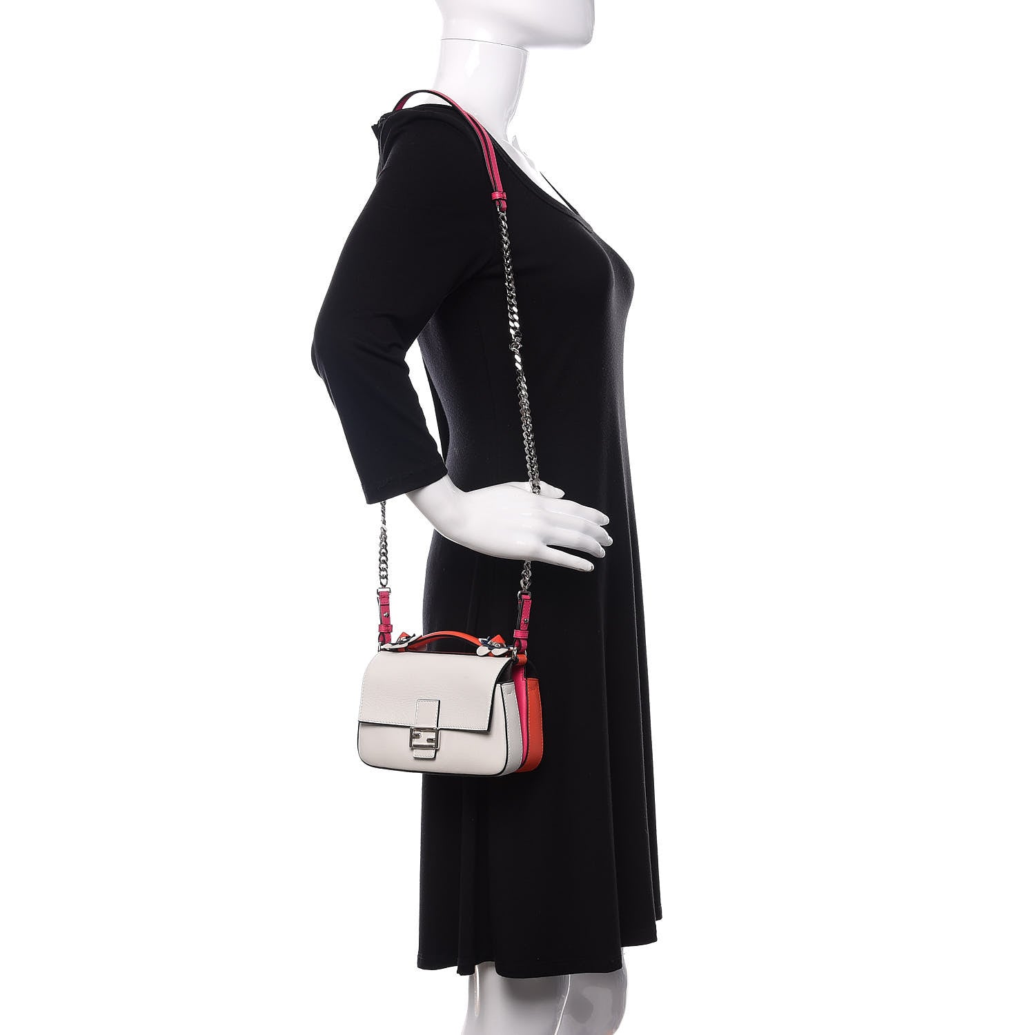 Fendi Vitello Dolce Nappa Flowerland Tri-Color Micro Double Baguette Fuxia White Ice Papavero 2 of 9