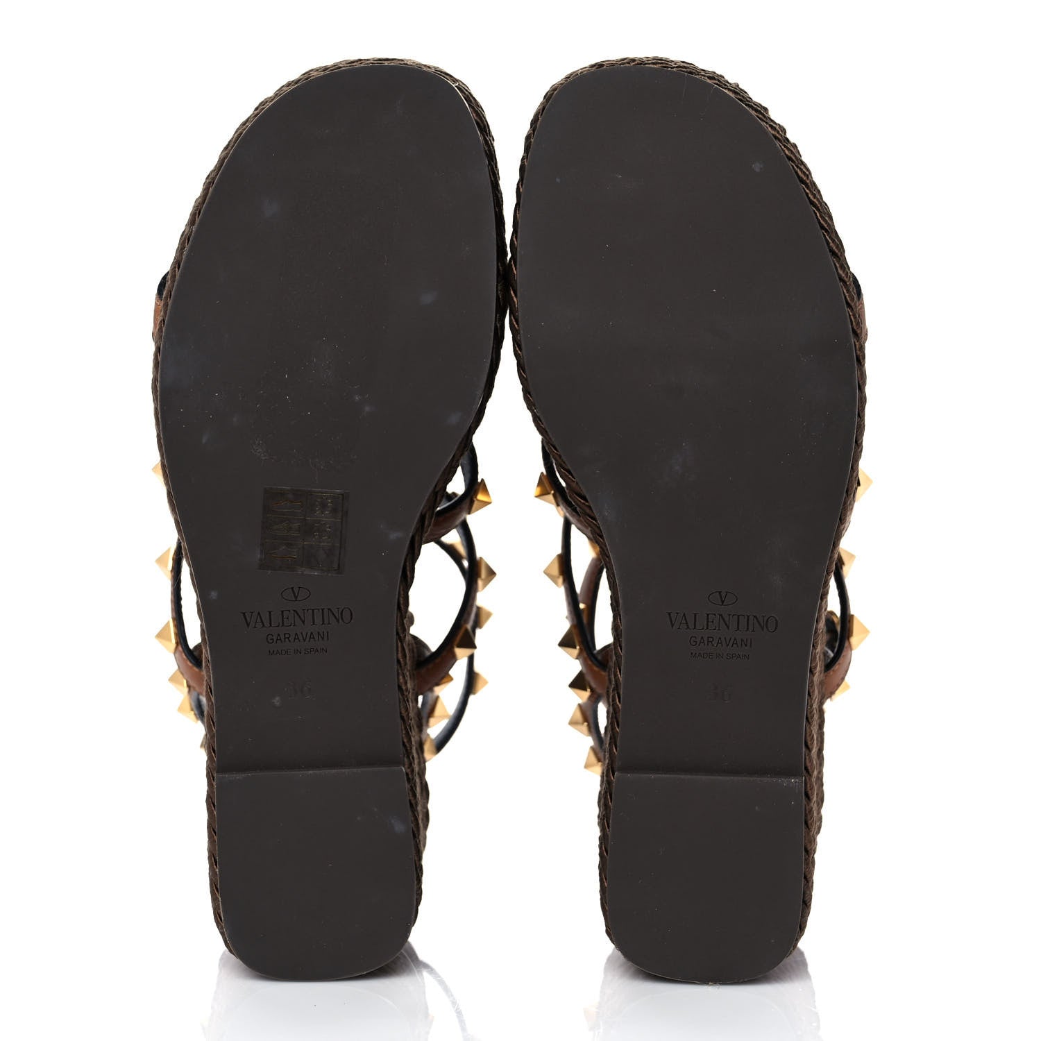 Valentino Garavani Calfskin Rockstud Ankle Strap Torchon Espadrille Caged 25/95mm Wedge Sandals 36 Cuoio 5 of 8