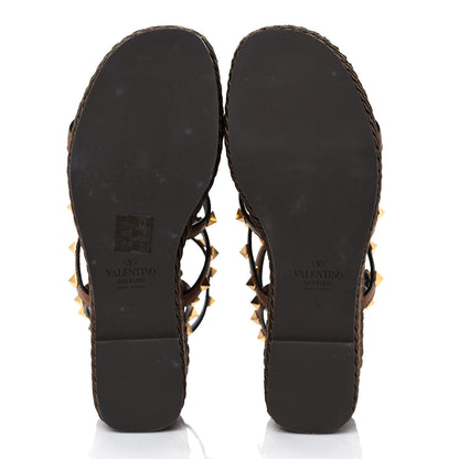 Valentino Garavani Calfskin Rockstud Ankle Strap Torchon Espadrille Caged 25/95mm Wedge Sandals 36 Cuoio 5 of 8