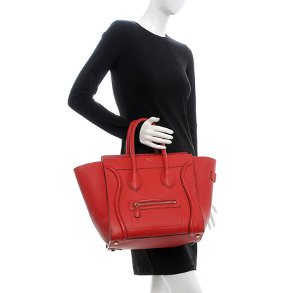 Celine Drummed Calfskin Mini Luggage Coquelicot 2 of 12