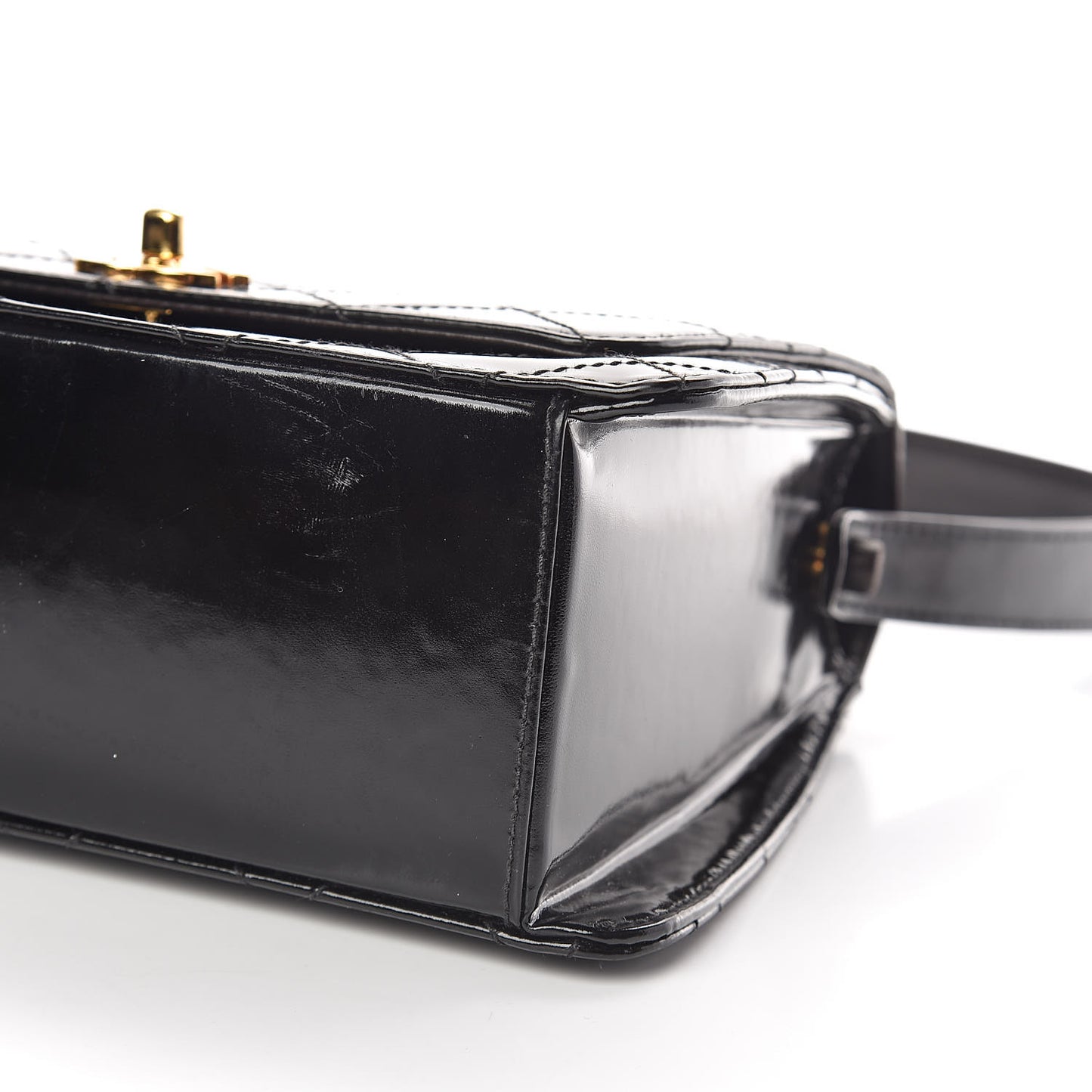 Glazed Calfskin Stitched Shoulder Flap Bag Black