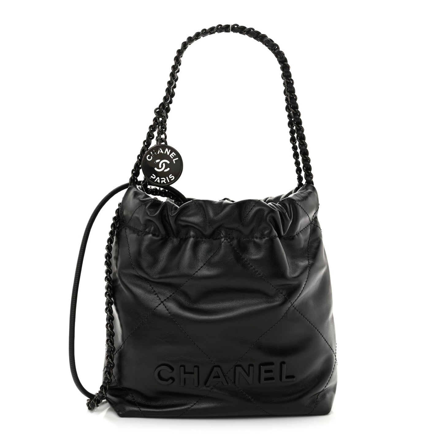 Shiny Calfskin Quilted Mini Chanel 22 So Black