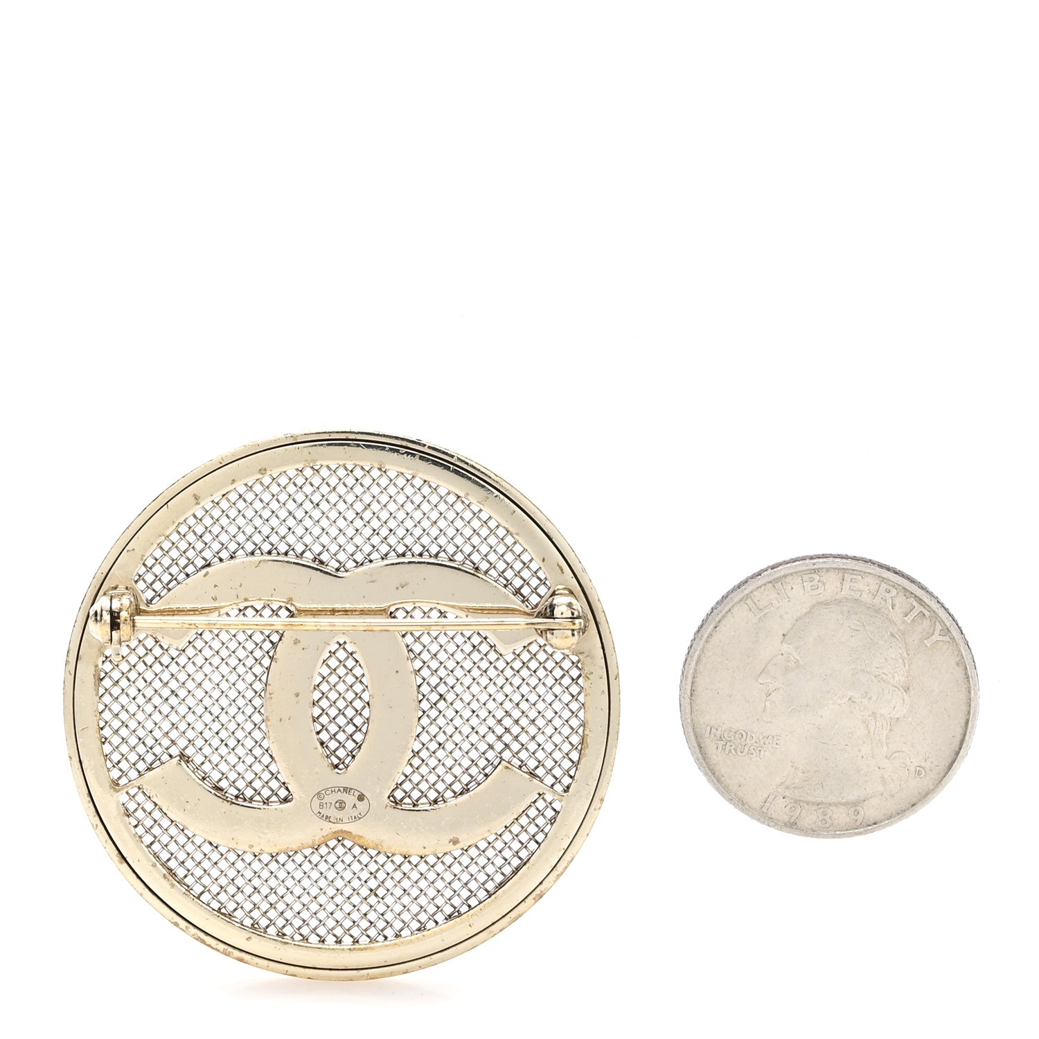 Chanel Mesh Circle CC Brooch Gold 2 of 3