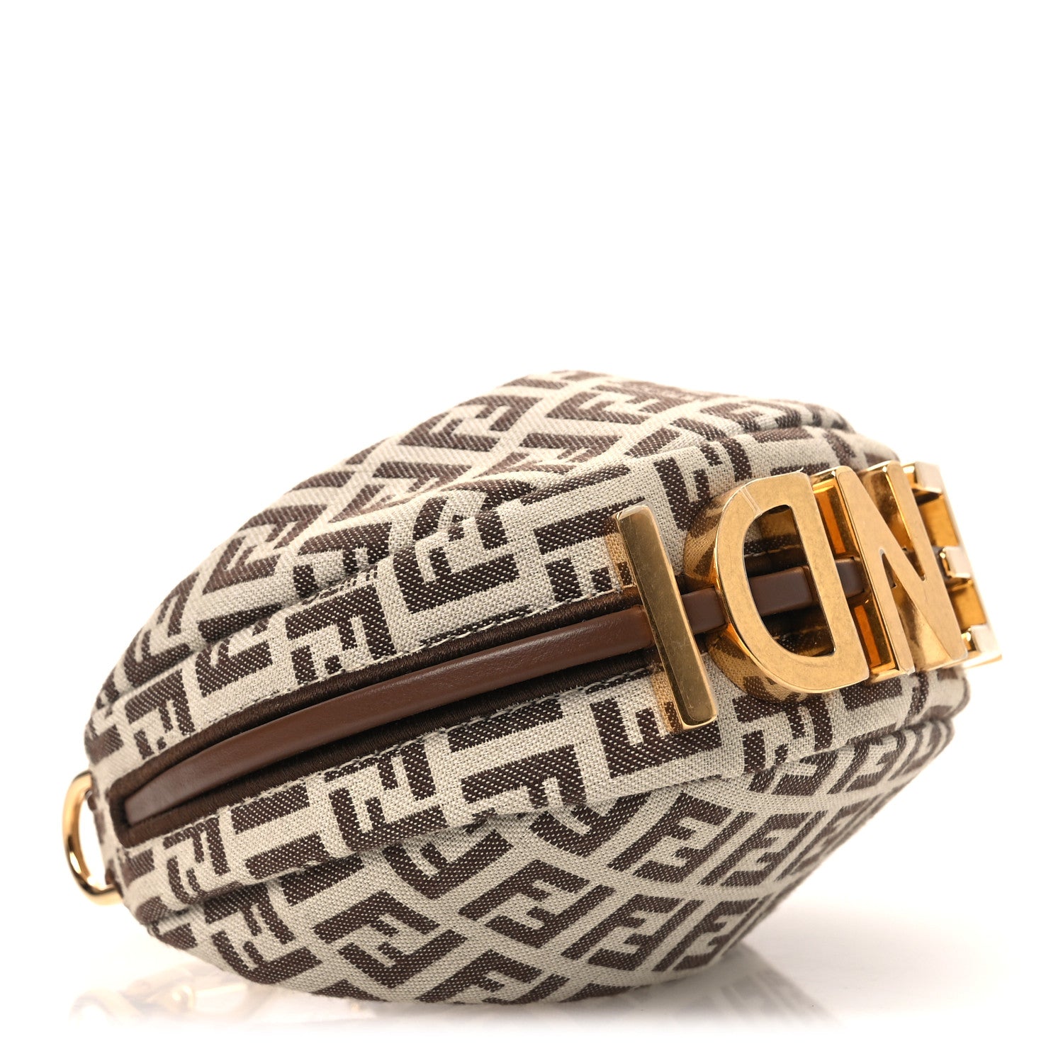 Fendi Fabric Jacquard FF 1974 Nano Fendigraphy Hobo Charm Beige
