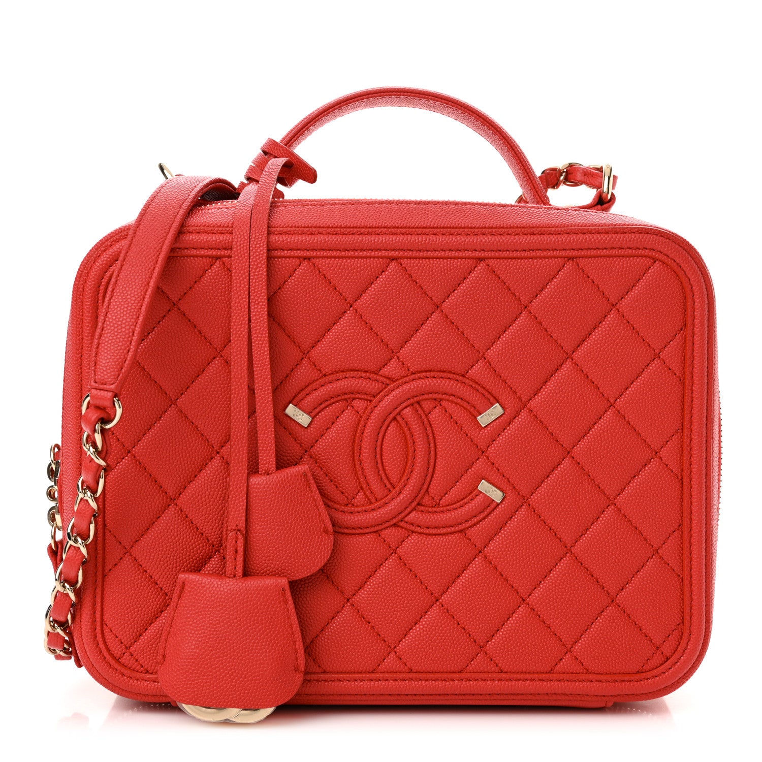 Chanel Caviar Quilted Large CC Filigree Vanity Case Red 1 of 13