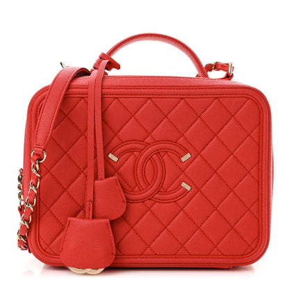 Chanel Caviar Quilted Large CC Filigree Vanity Case Red 1 of 13