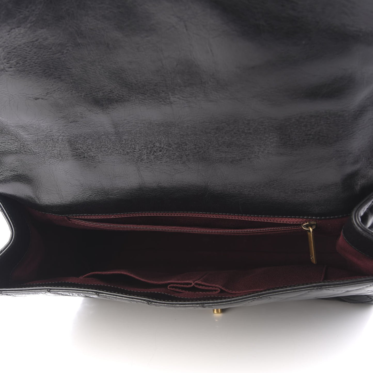 Glazed Calfskin Large Castle Rock Flap Black