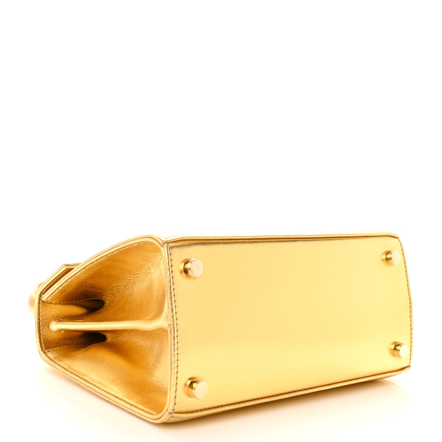 Metallic Calfskin Small Iconic Top Handle Bag Gold