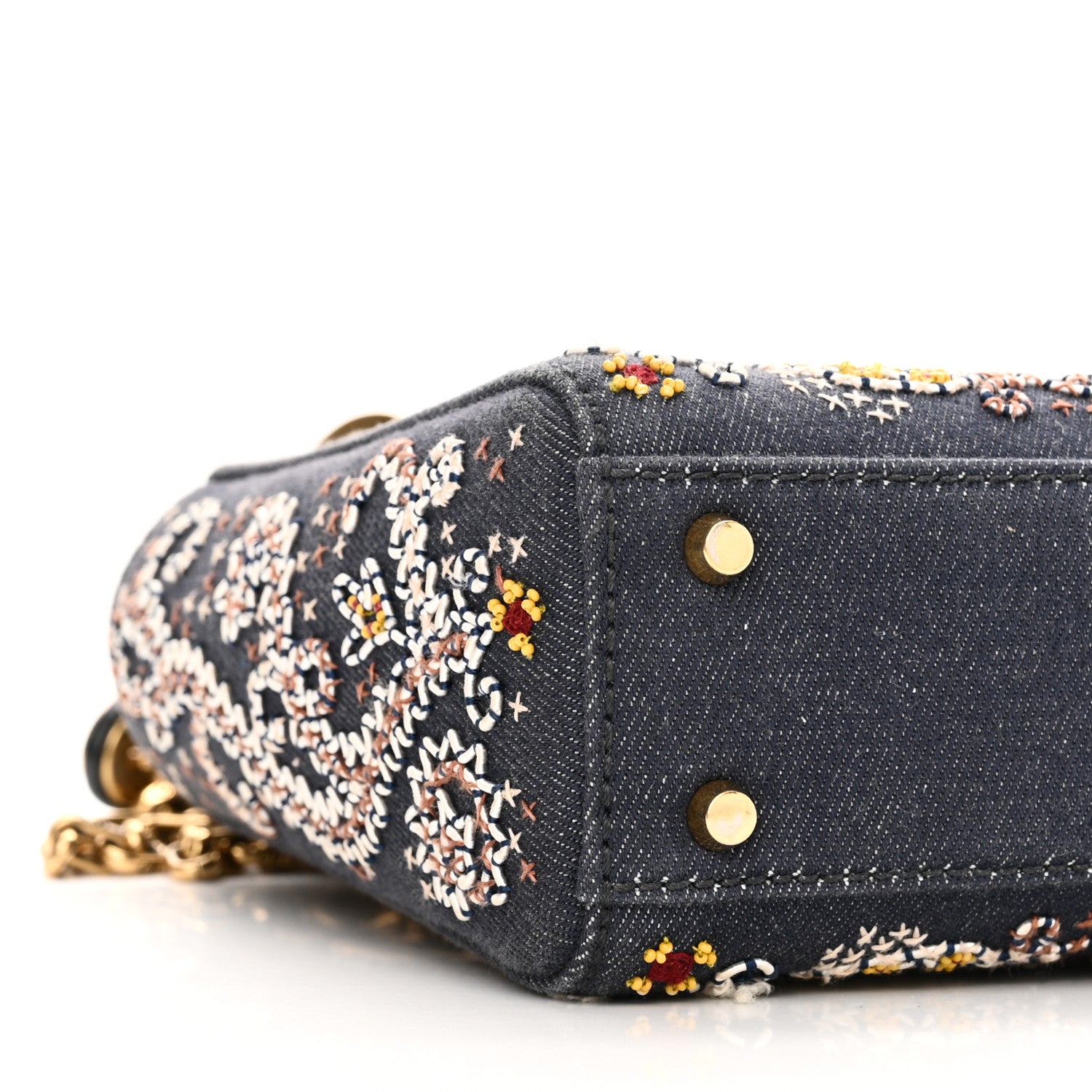 Christian Dior Denim Embroidered Beaded Mini Lady Dior Blue Multicolor 8 of 9