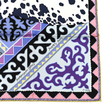 Hermes Silk Appaloosa Des Steppes Scarf 90 White Casse Marine Violet 2 of 5