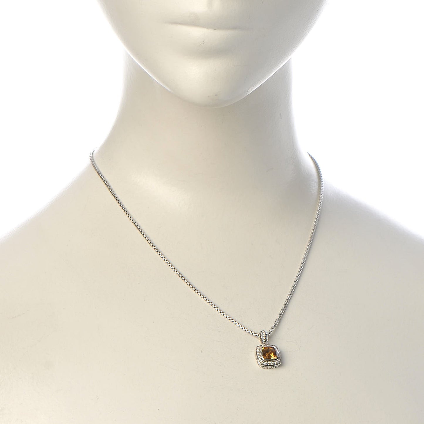 Sterling Silver Diamond Citrine 7mm Petite Albion Pendant Necklace