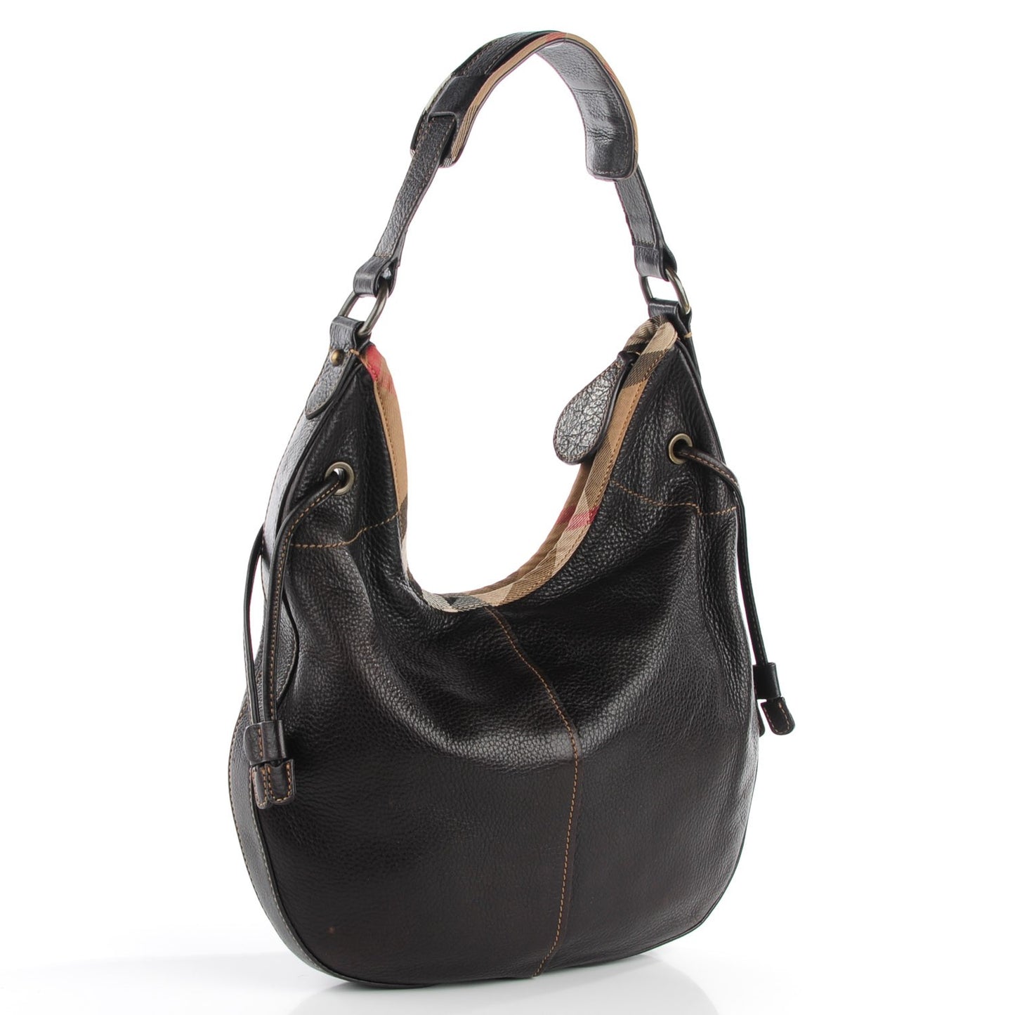 Leather Nova Check Trim Hobo Black