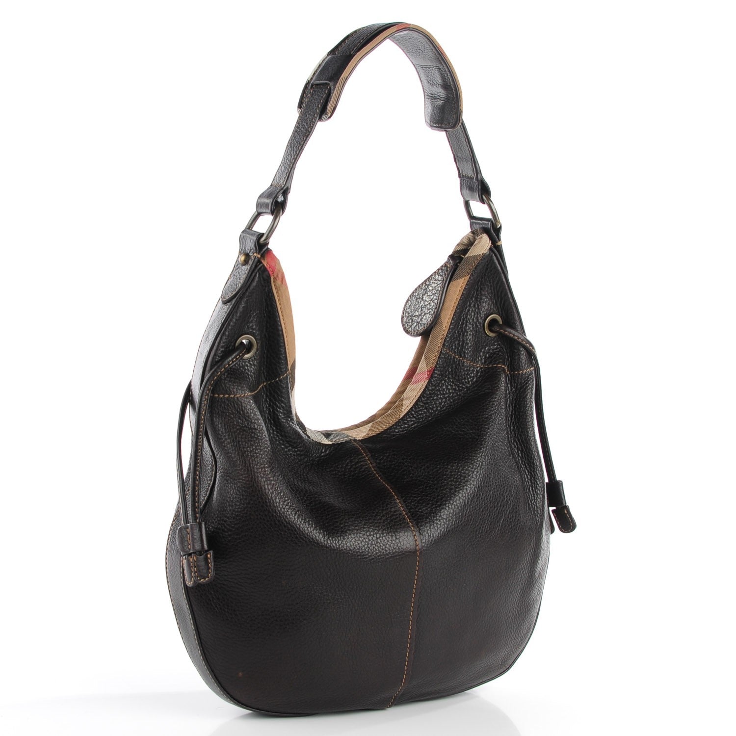 Burberry Leather Nova Check Trim Hobo Black 3 of 7