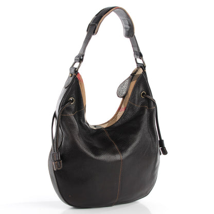 Burberry Leather Nova Check Trim Hobo Black 3 of 7