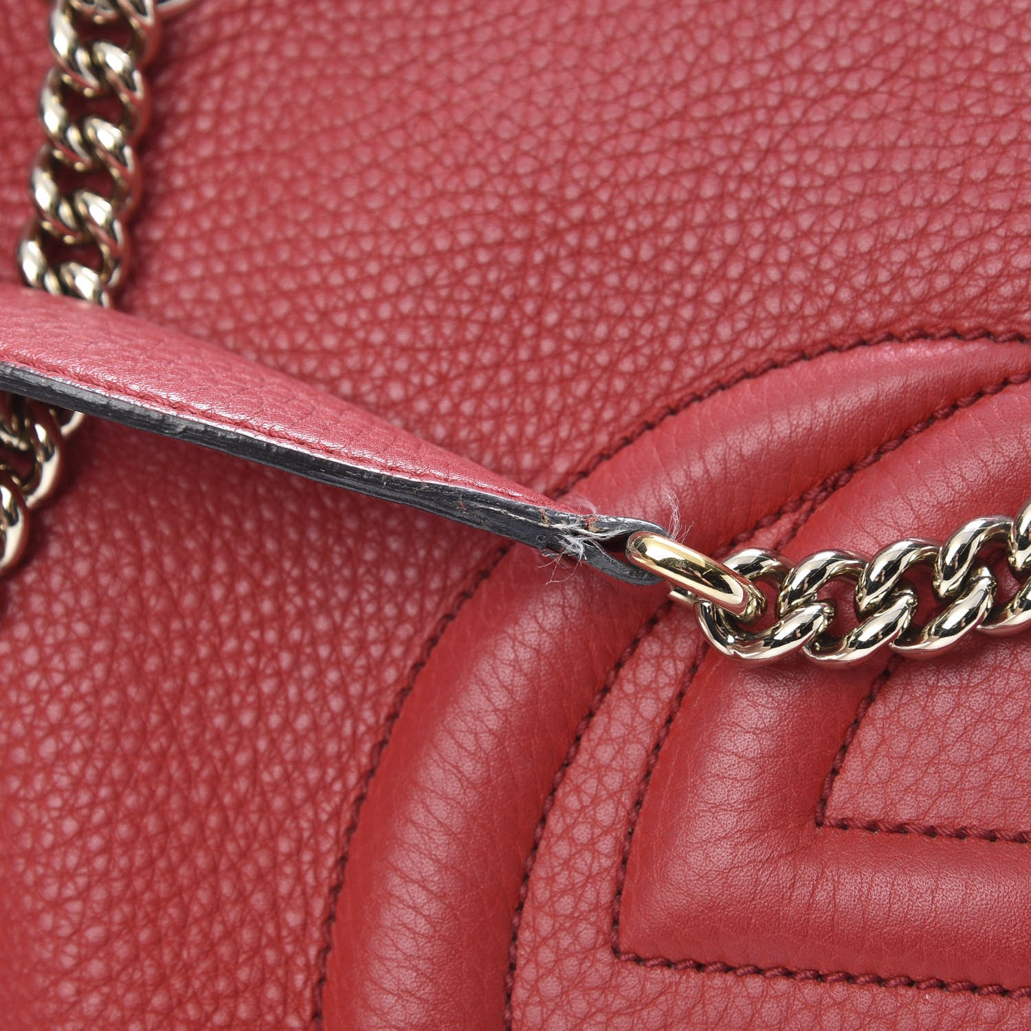 Gucci Pebbled Calfskin Medium Soho Chain Shoulder Bag Tabasco Red 15 of 17