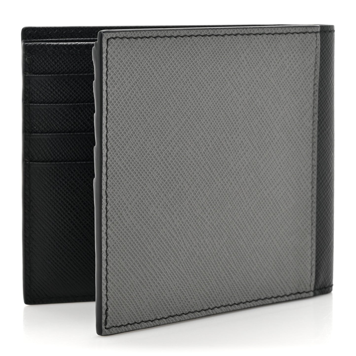 Saffiano Bi-Color Bi-Fold Wallet Grey Black