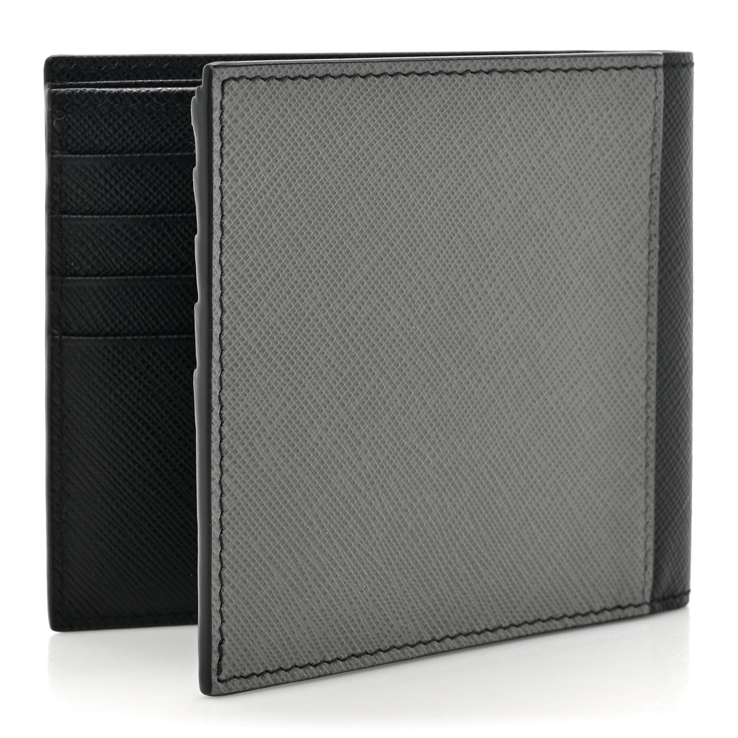 Prada Saffiano Bi-Color Bi-Fold Wallet Grey Black 3 of 9